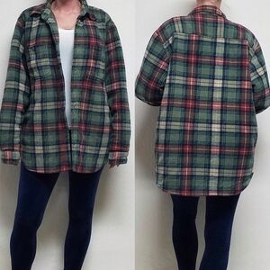 VINTAGE 90s Roundtree & York Oversized Green Quilted Fleece Plaid Flannel Jacket
